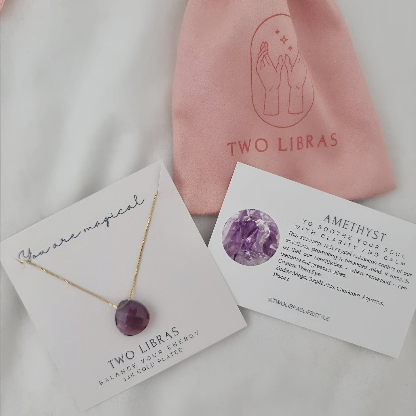 Amethyst Tear Drop Pendent 14k Gold Plated Necklace CALM