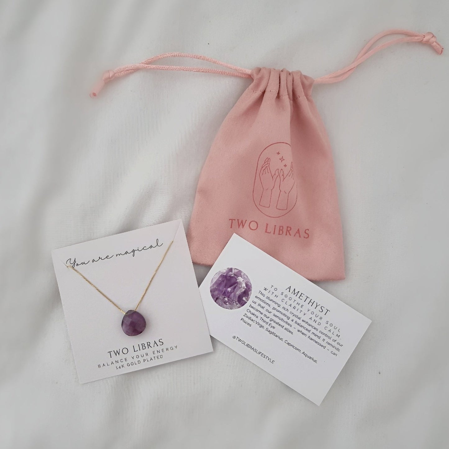 Amethyst Tear Drop Pendent 14k Gold Plated Necklace CALM