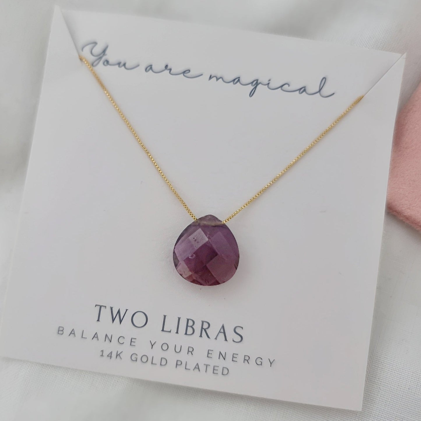 Amethyst Tear Drop Pendent 14k Gold Plated Necklace CALM