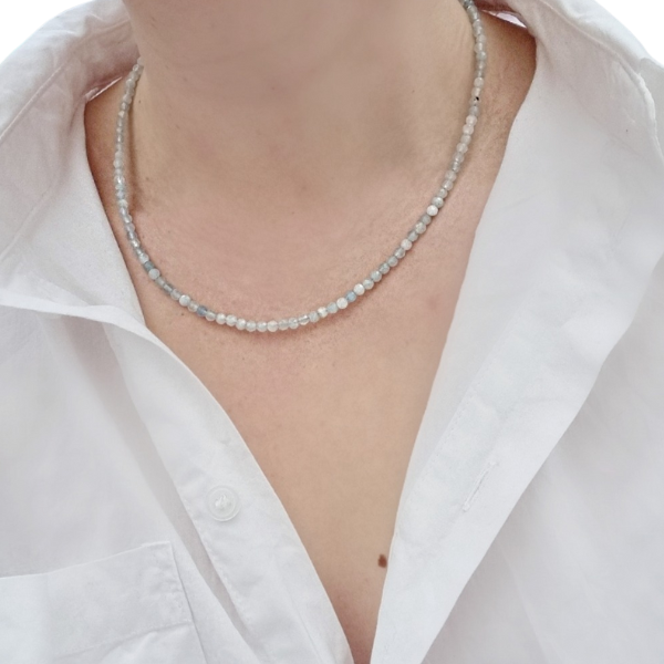 Aquamarine Crystal Healing Beaded Necklace - Loyalty, Calm, Joy