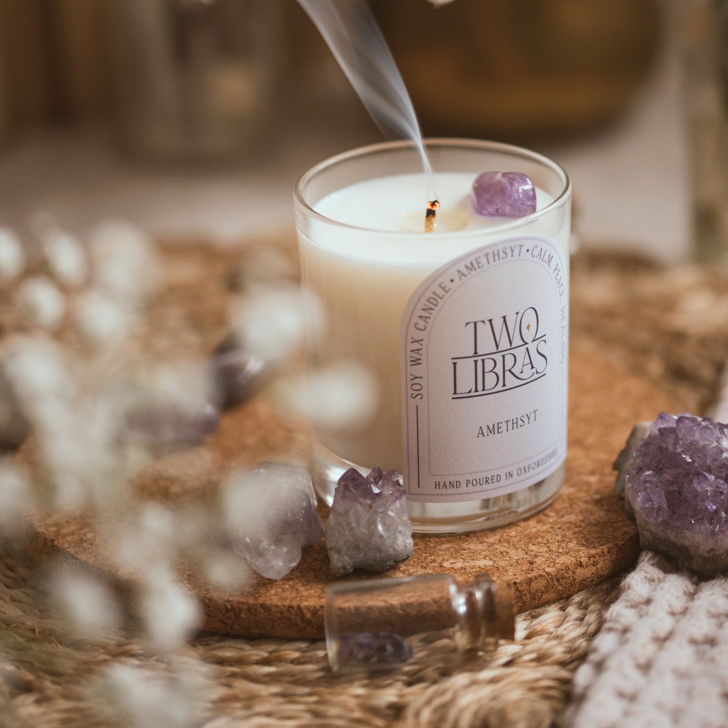 Amethyst Crystal Intention Candle - Calm, Peace, Healing