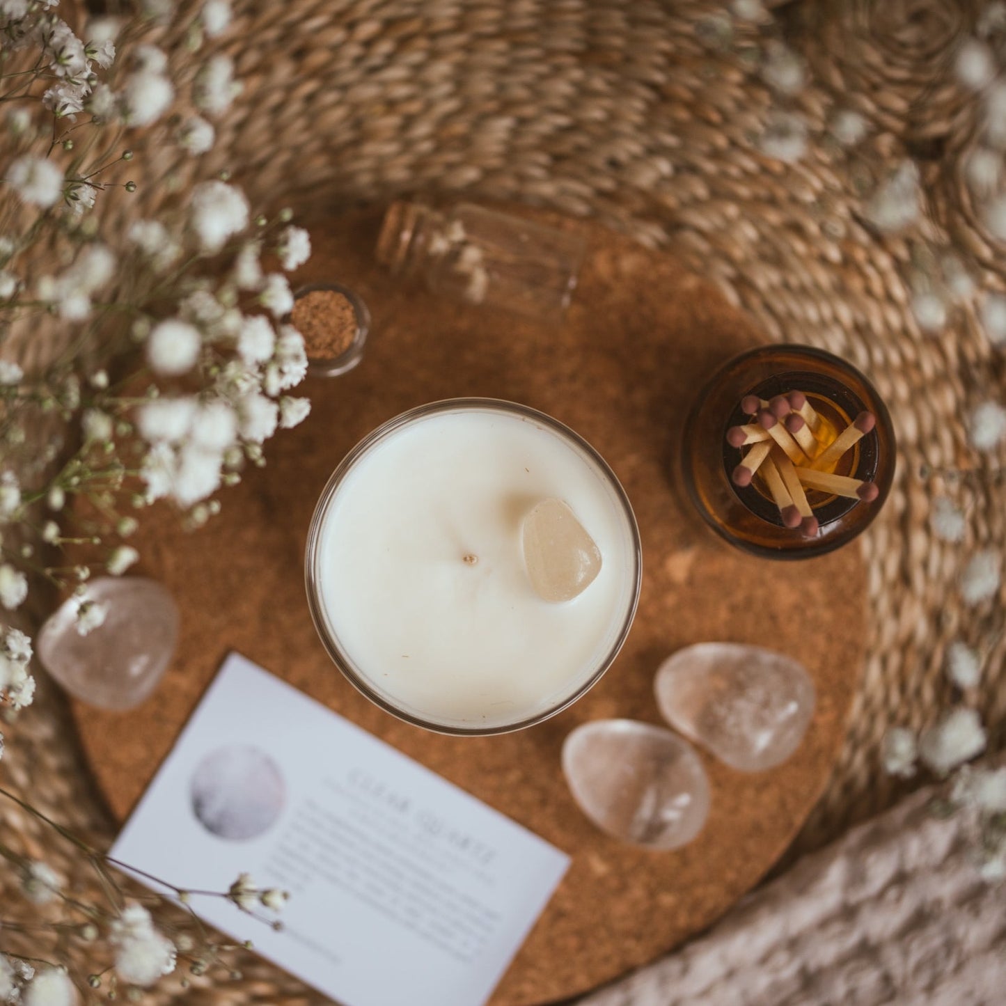 Clear Quartz Crystal Intention Candle - Energising, Balancing, Empowering
