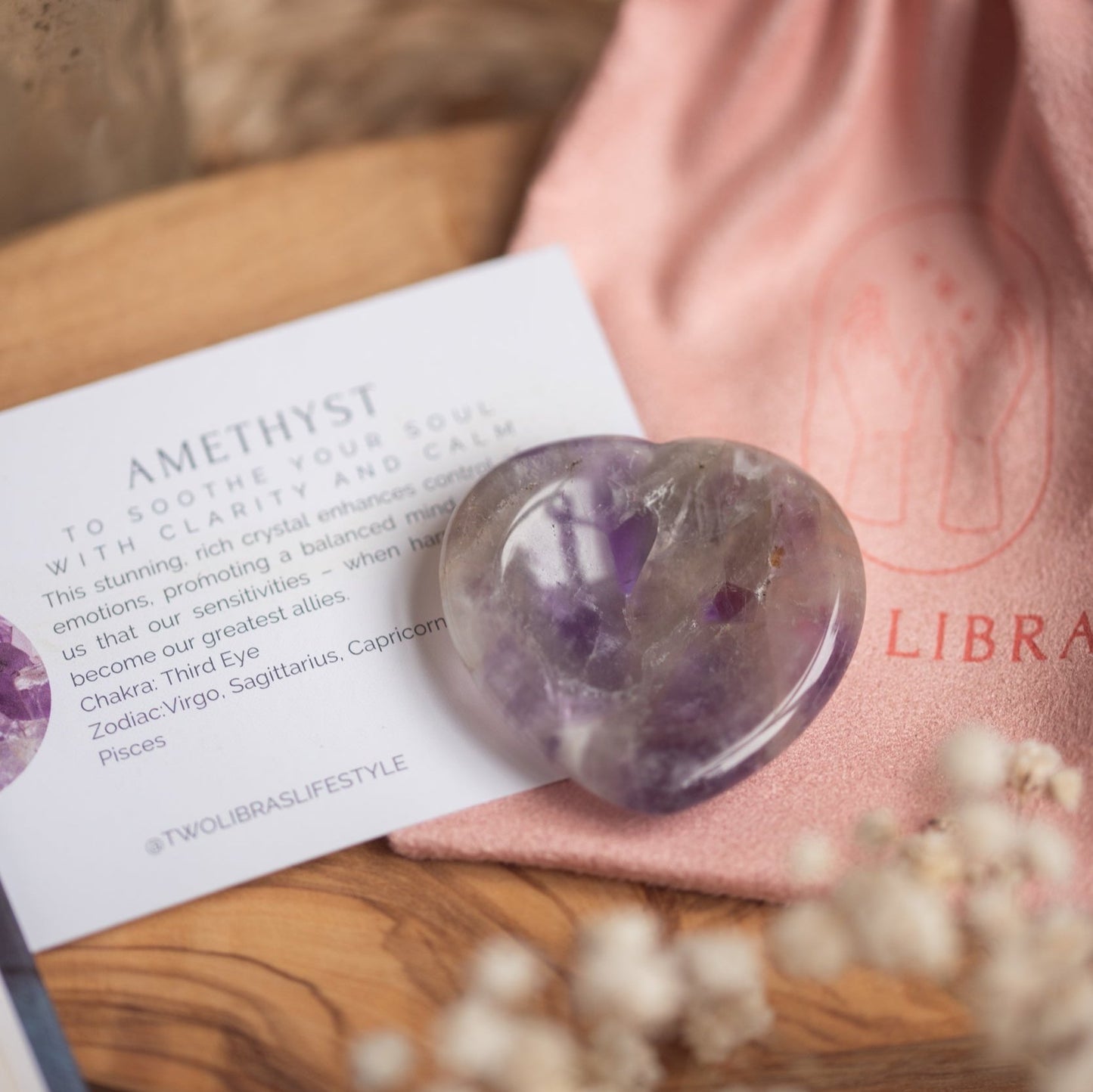 Amethyst Heart Worry Thumb Stone - Calm and Soothing