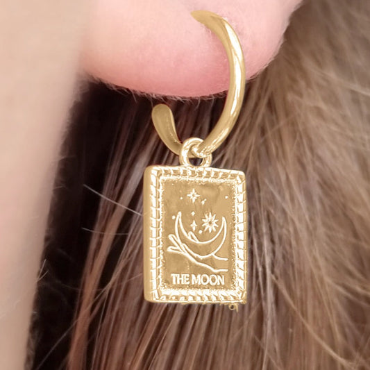 The Moon - 14k Gold Tarot Card Hoop Earrings