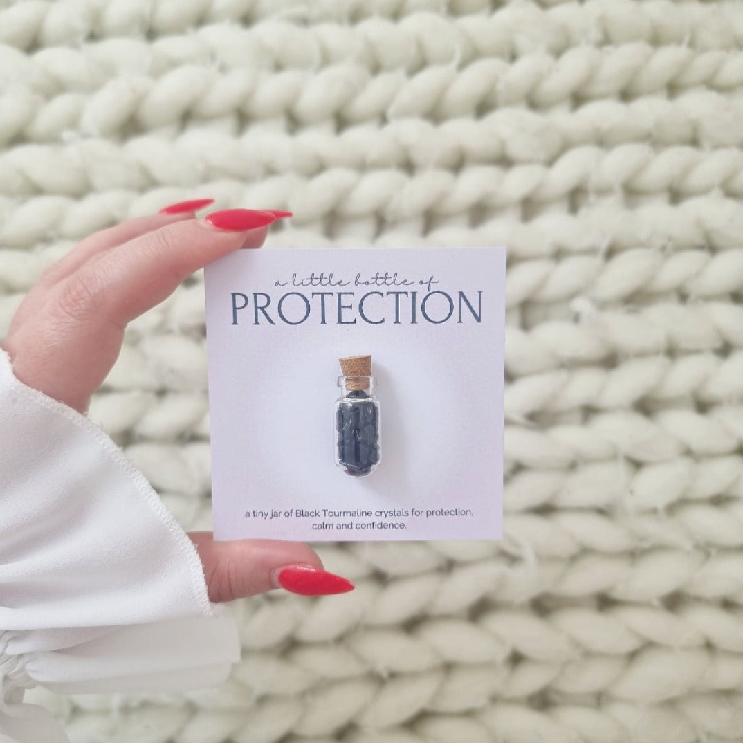 A little bottle of Protection- Black Tourmaline Crystal Wish Jar