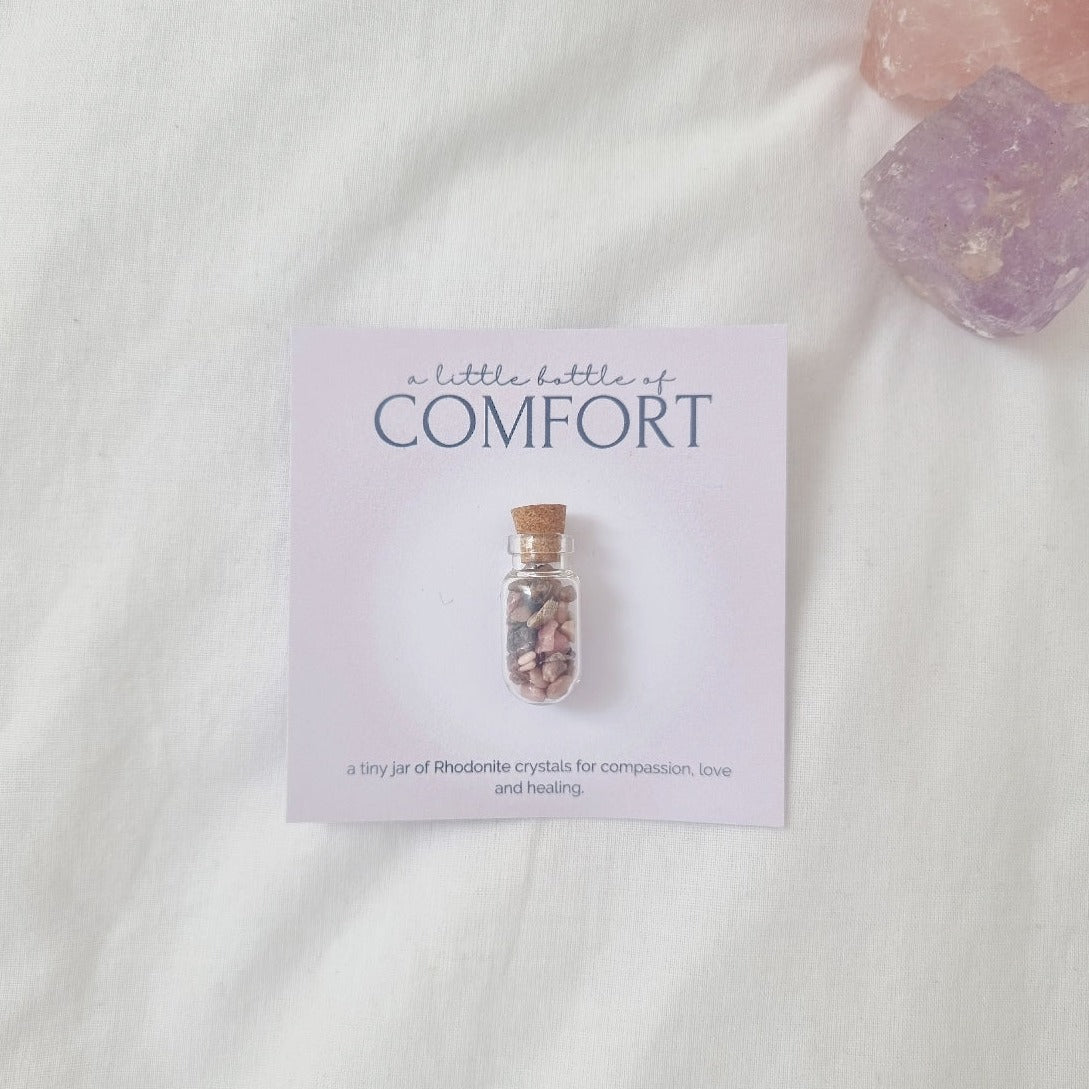 A little bottle of Comfort - Rhodonite Crystal Wish Jar