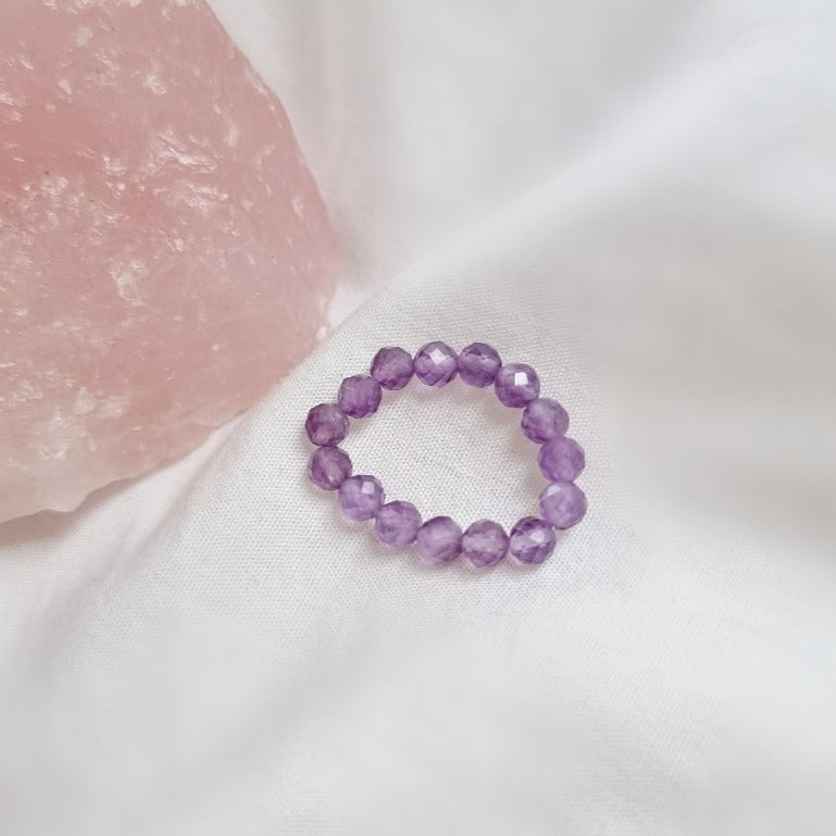 Amethyst Crystal Healing Beaded Ring - Calm, Clarity, Healing