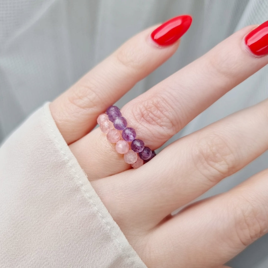 Amethyst Crystal Healing Beaded Ring - Calm, Clarity, Healing