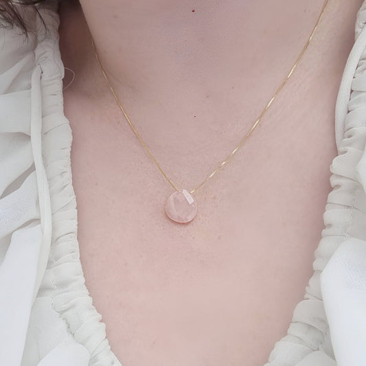 Rose Quartz Tear Drop 14k Gold Plated Necklace LOVE