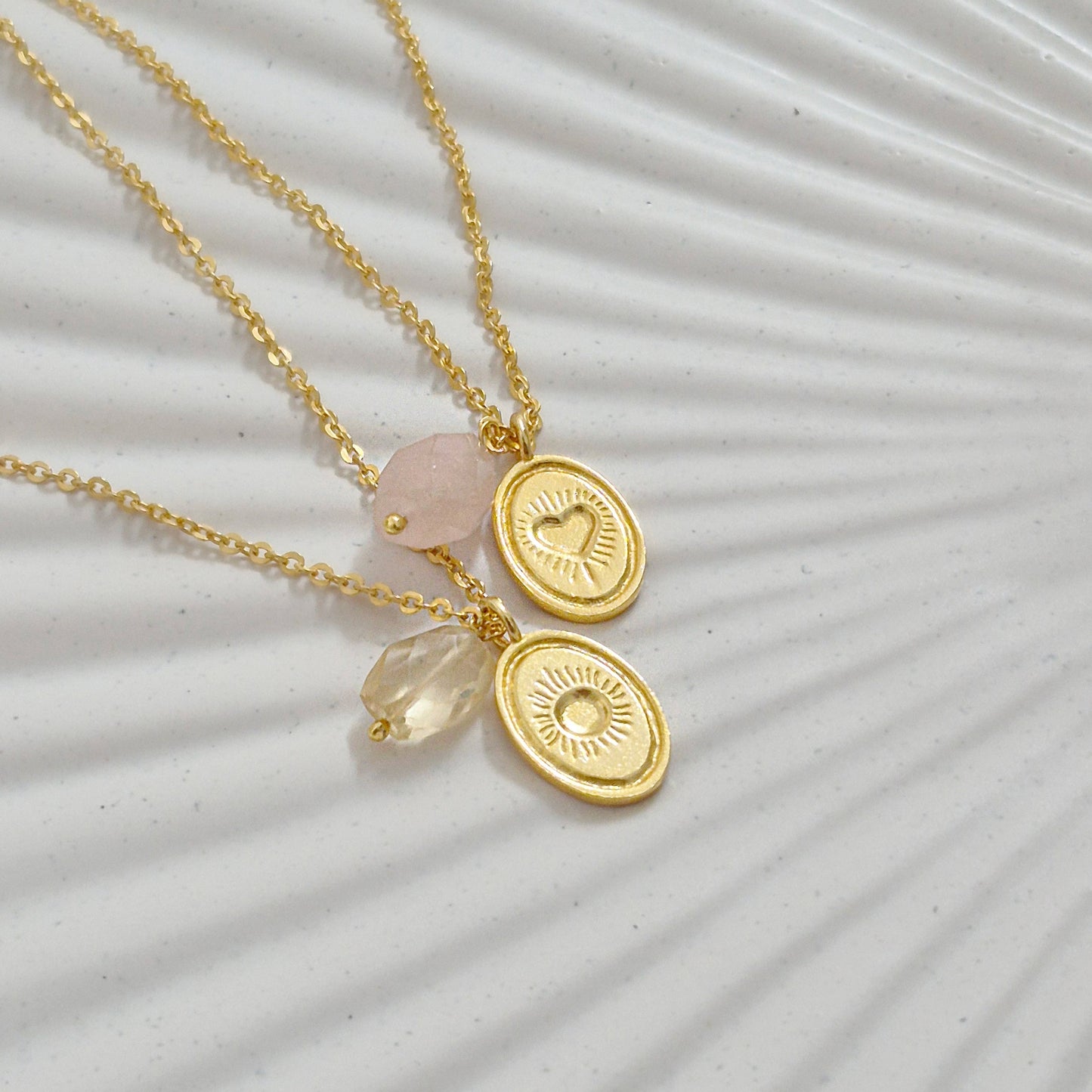 Rose Quartz Love Charm Necklace - 14k Gold Plated