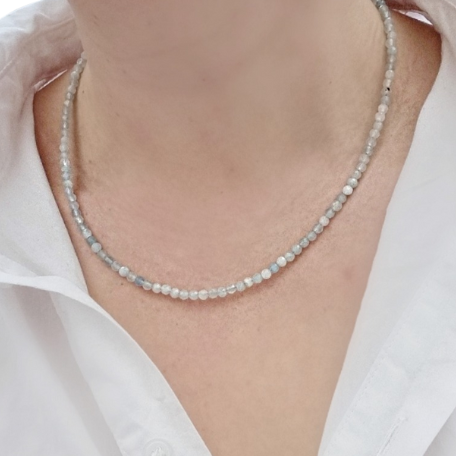 Aquamarine Crystal Healing Beaded Necklace - Loyalty, Calm, Joy