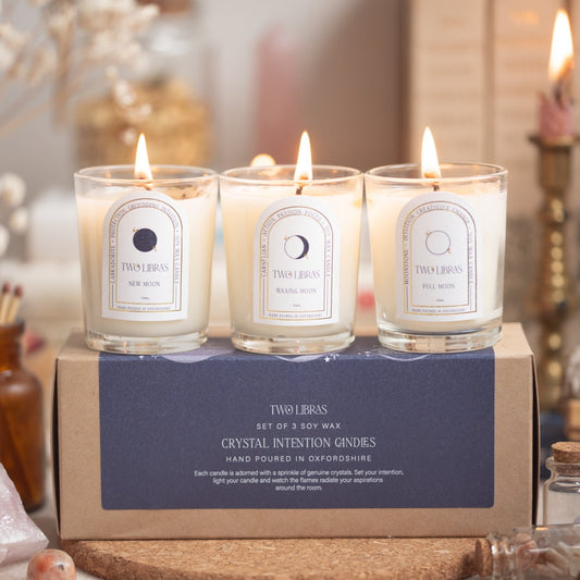 Set of 3 Mini Moon Phase Crystal Intention Candles in Gift Box