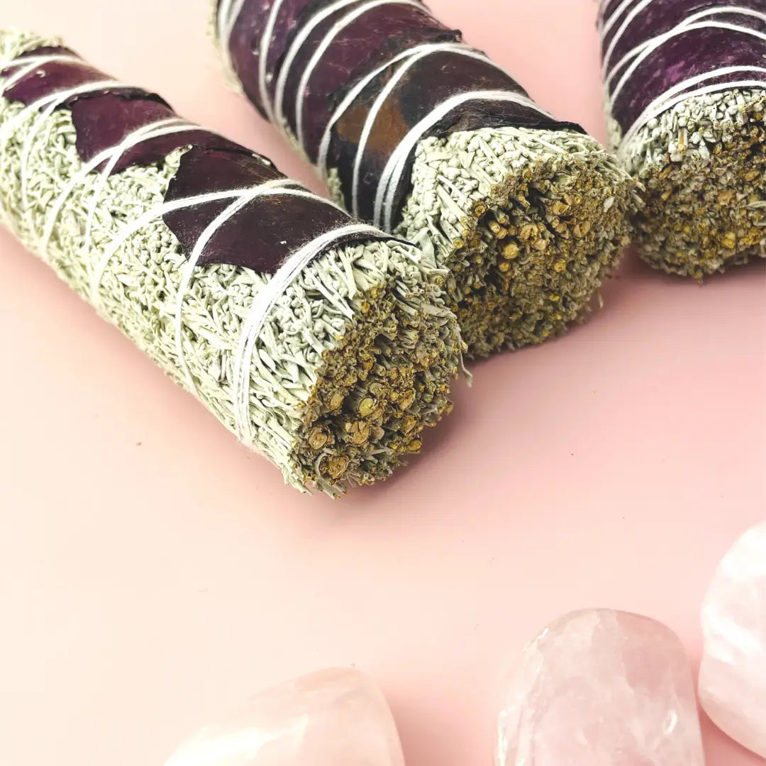 Rose Petals + White Sage Energy Clearing Smudge Stick