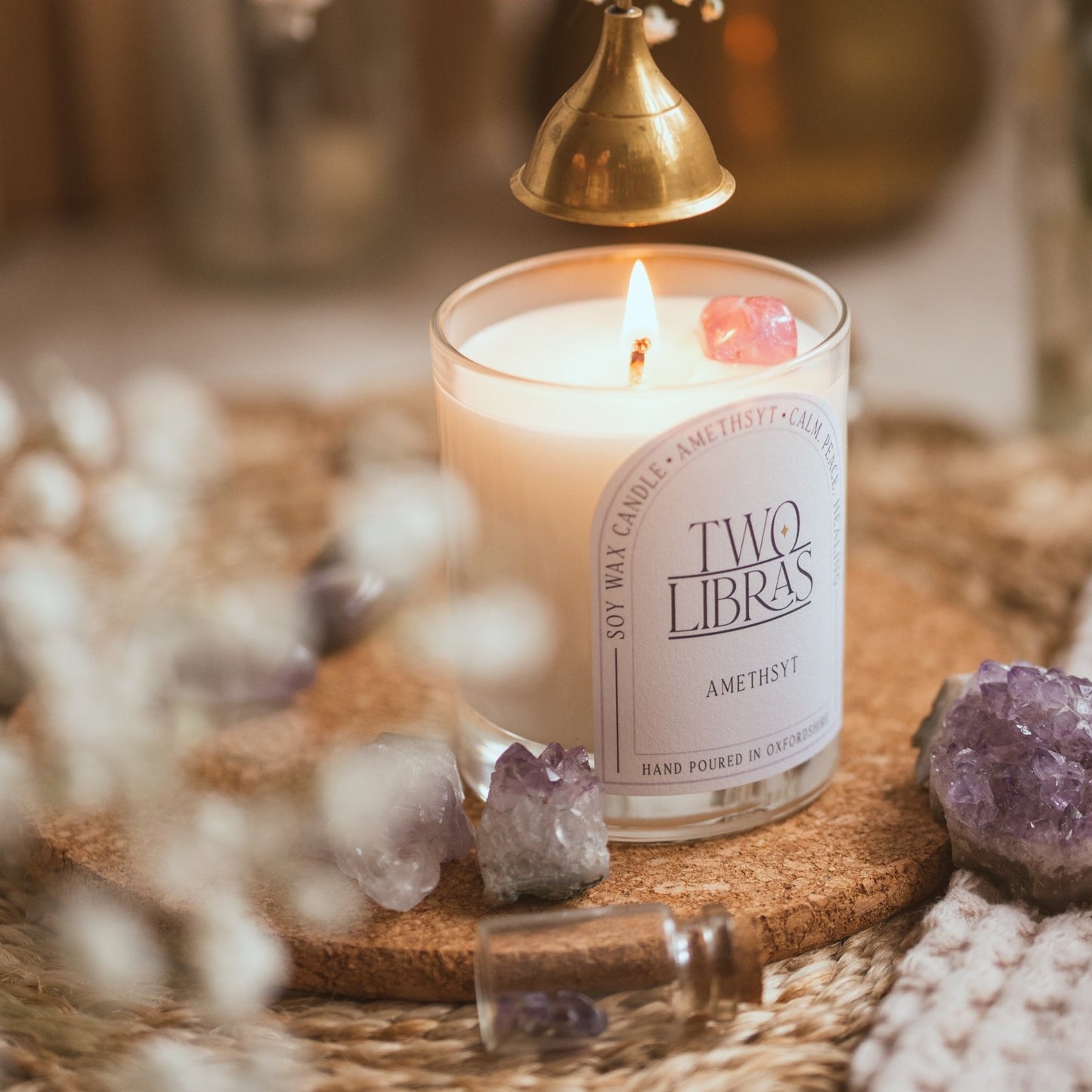 Amethyst Crystal Intention Candle - Calm, Peace, Healing
