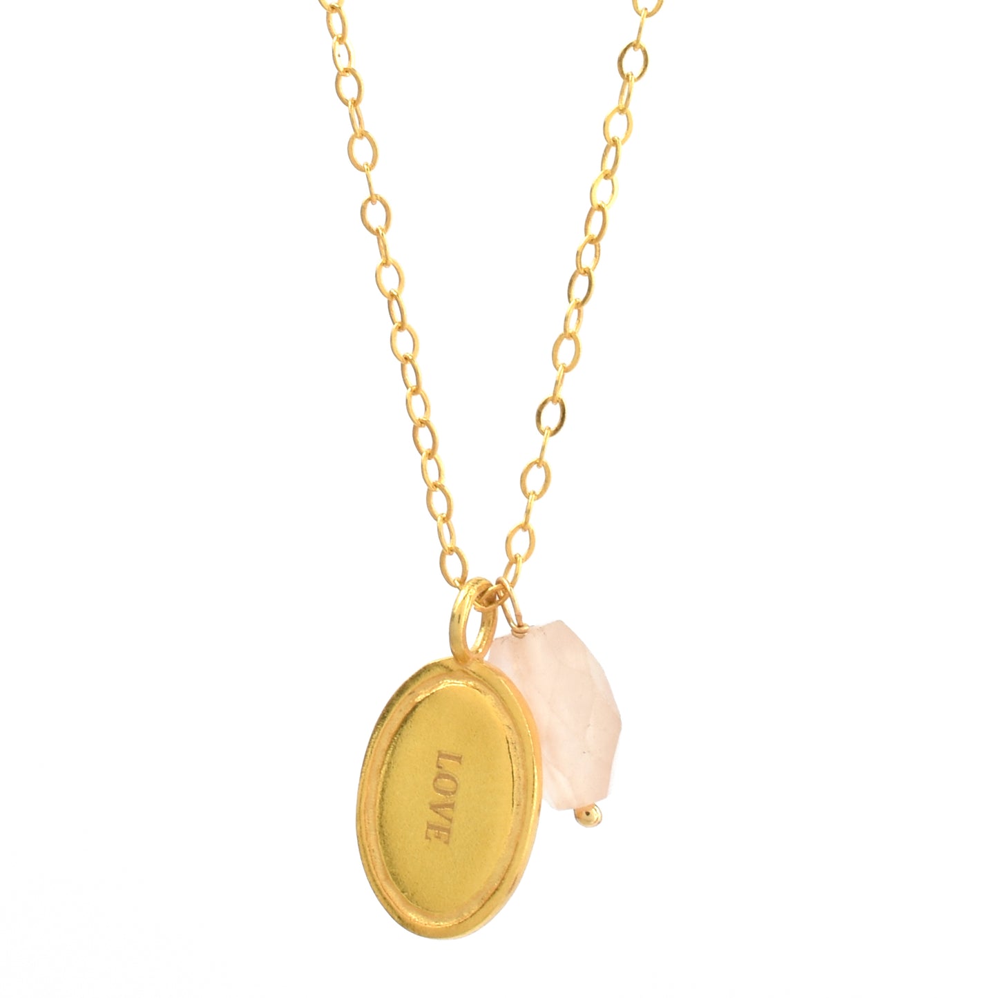 Rose Quartz Love Charm Necklace - 14k Gold Plated