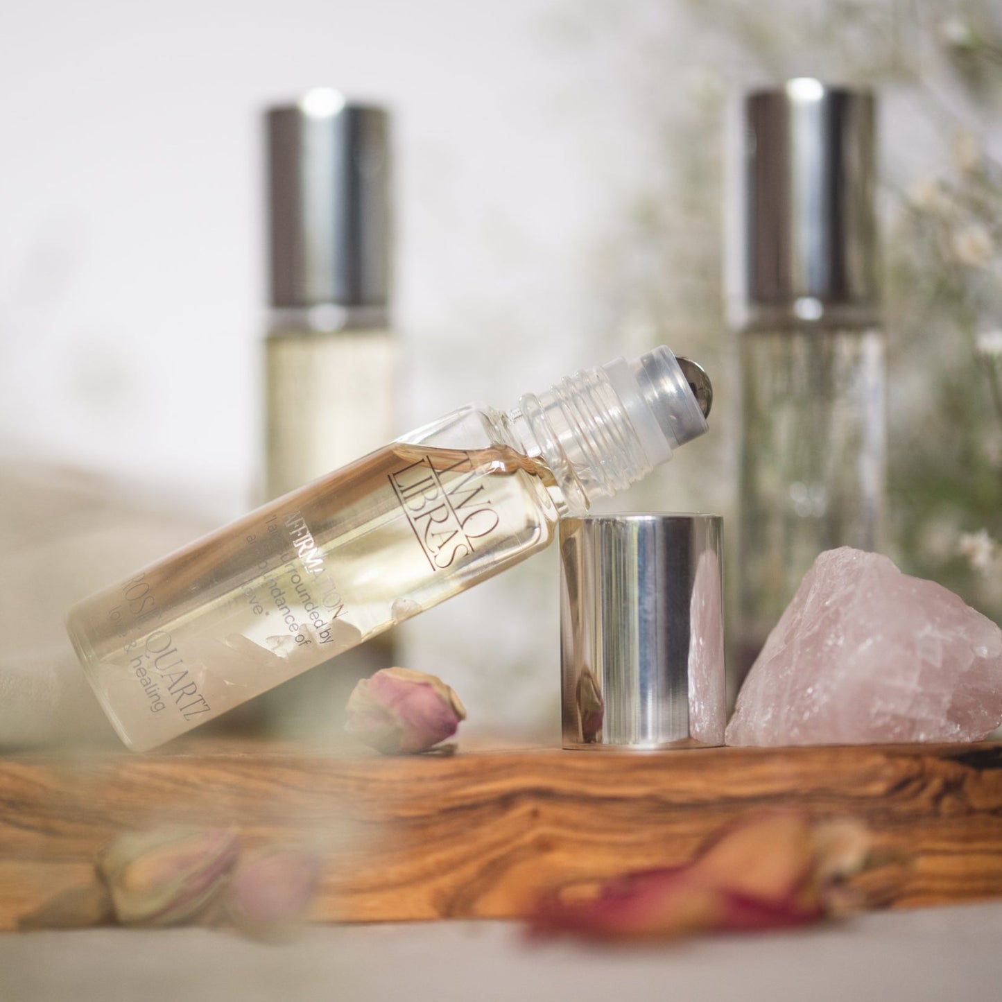 Rose Quartz Crystal Infused Essential Oil Aromatherapy Perfume -  Rose Geranium