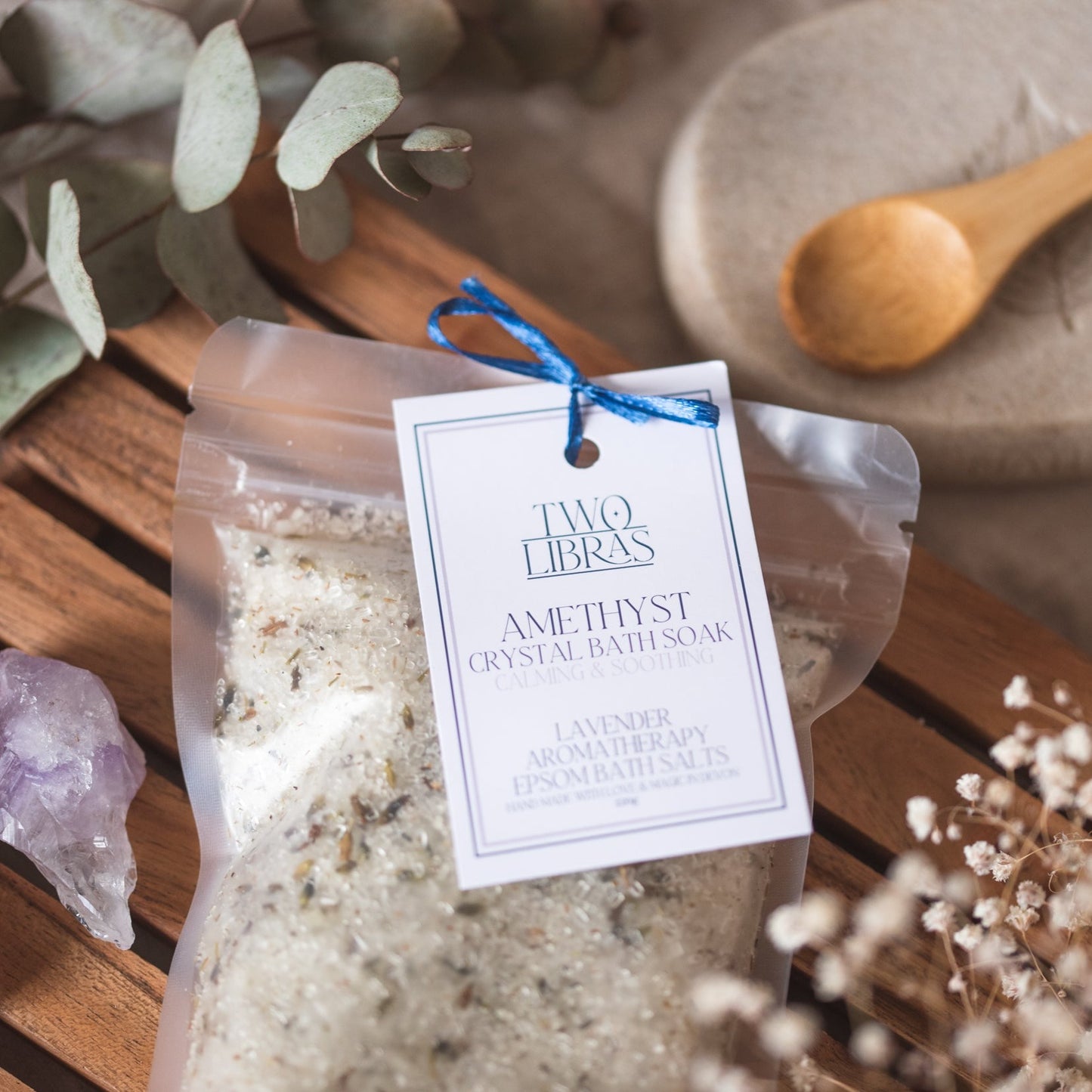 Amethyst Lavender Crystal Bath Soak - Epsom Bath Salts for Relaxation and Healing