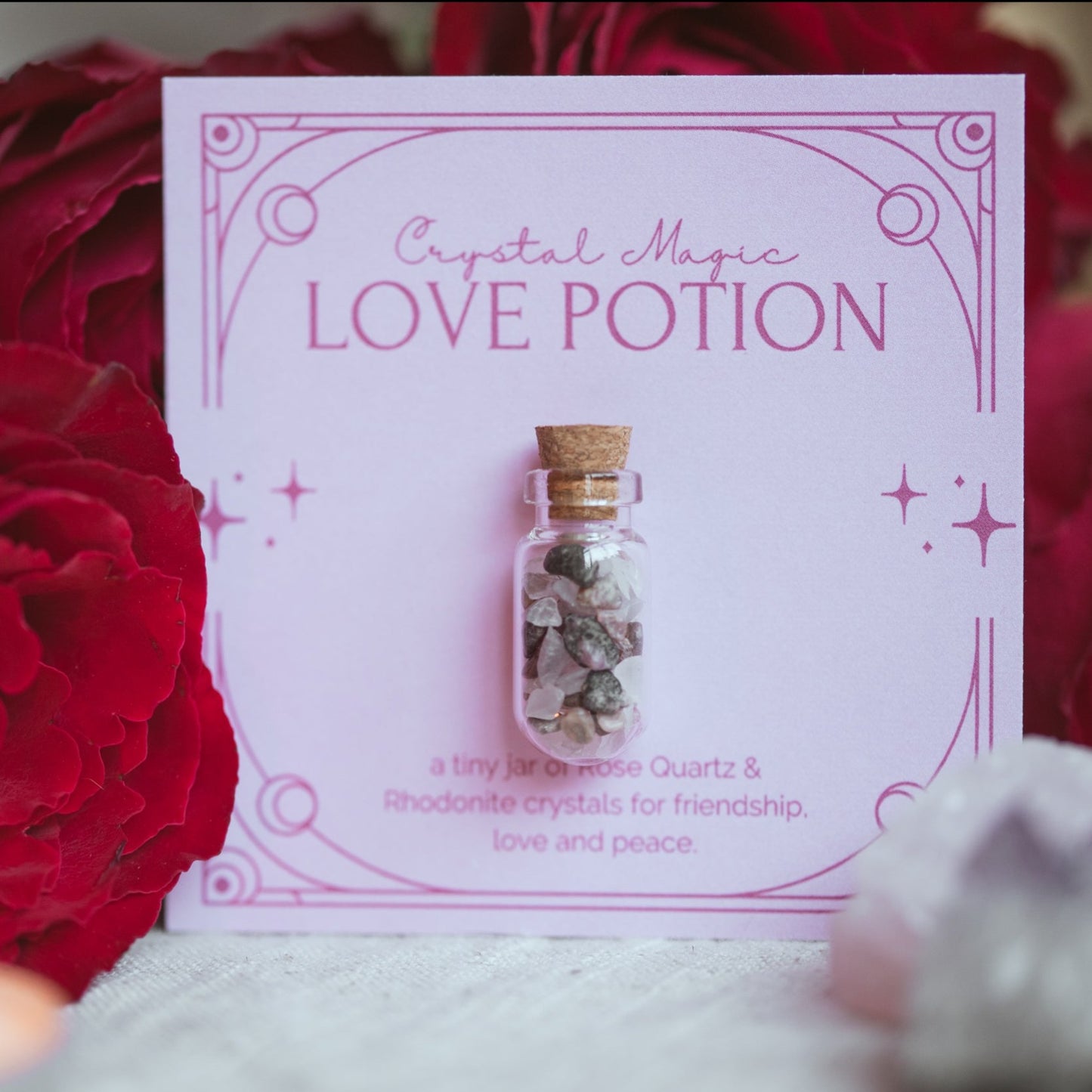 Love Potion -  Rose Quartz & Rhodonite Crystal Wish Jar