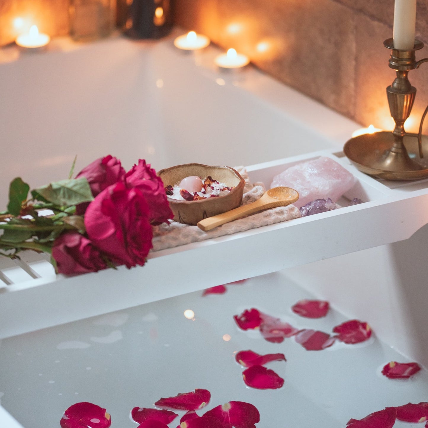 Rose Quartz Rose Geranium Crystal Bath Soak - Epsom Bath Salts for Love and Healing