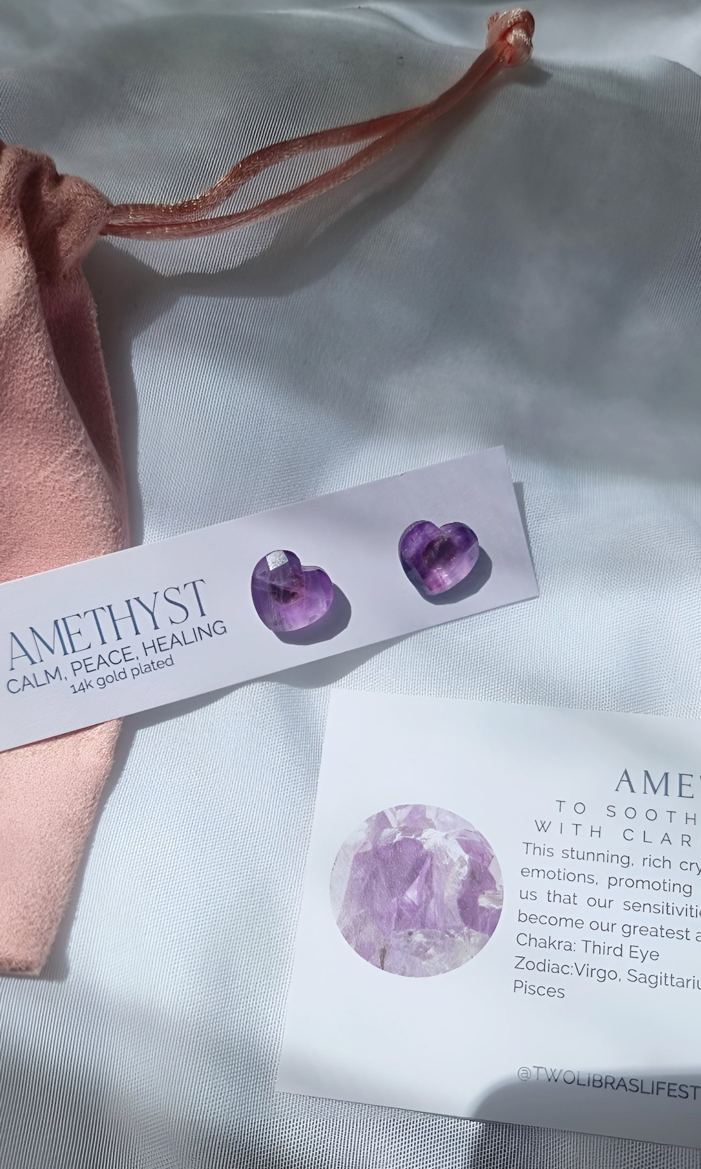 Amethyst Crystal Heart Earrings