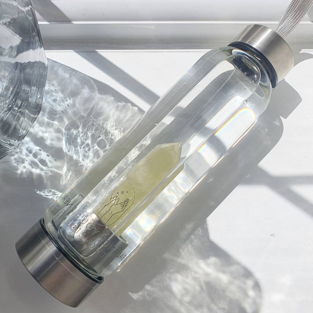 Citrine Glass Water Bottle - Confidence, New Beginnings, Optimism.