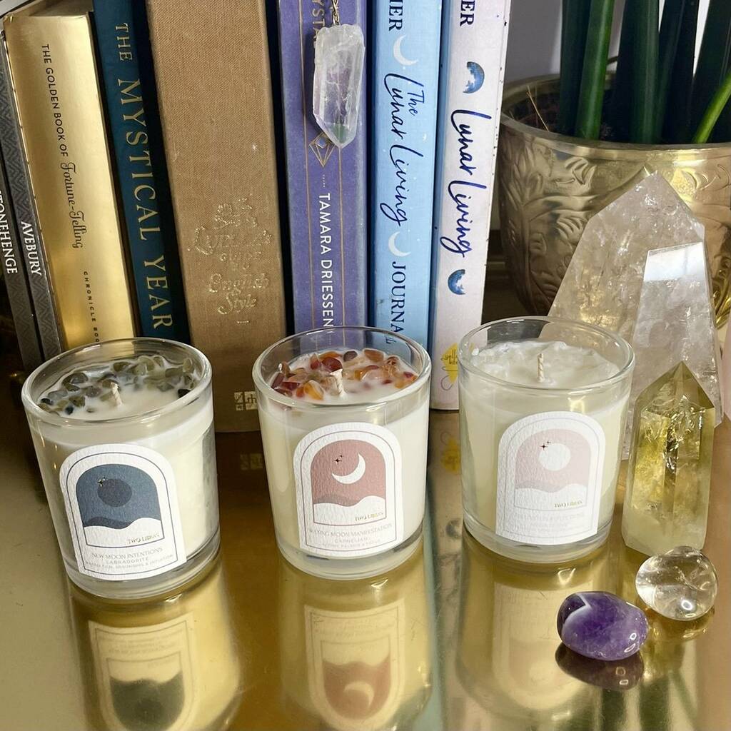 Set of 3 Mini Moon Phase Crystal Intention Candles in Gift Box