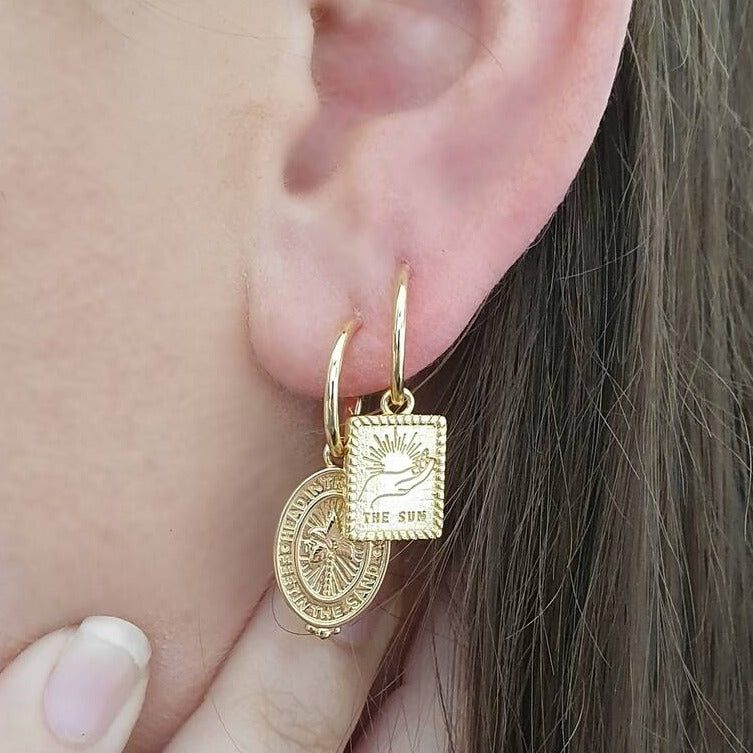 The Sun  - 14k Gold Plated Tarot Card Hoop Earrings
