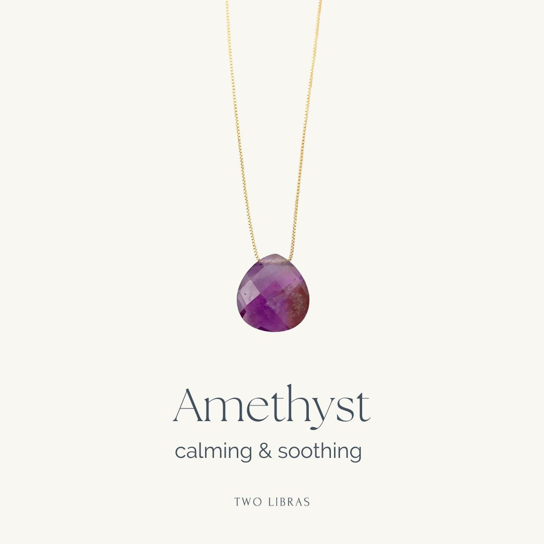 Amethyst Tear Drop Pendent 14k Gold Plated Necklace CALM
