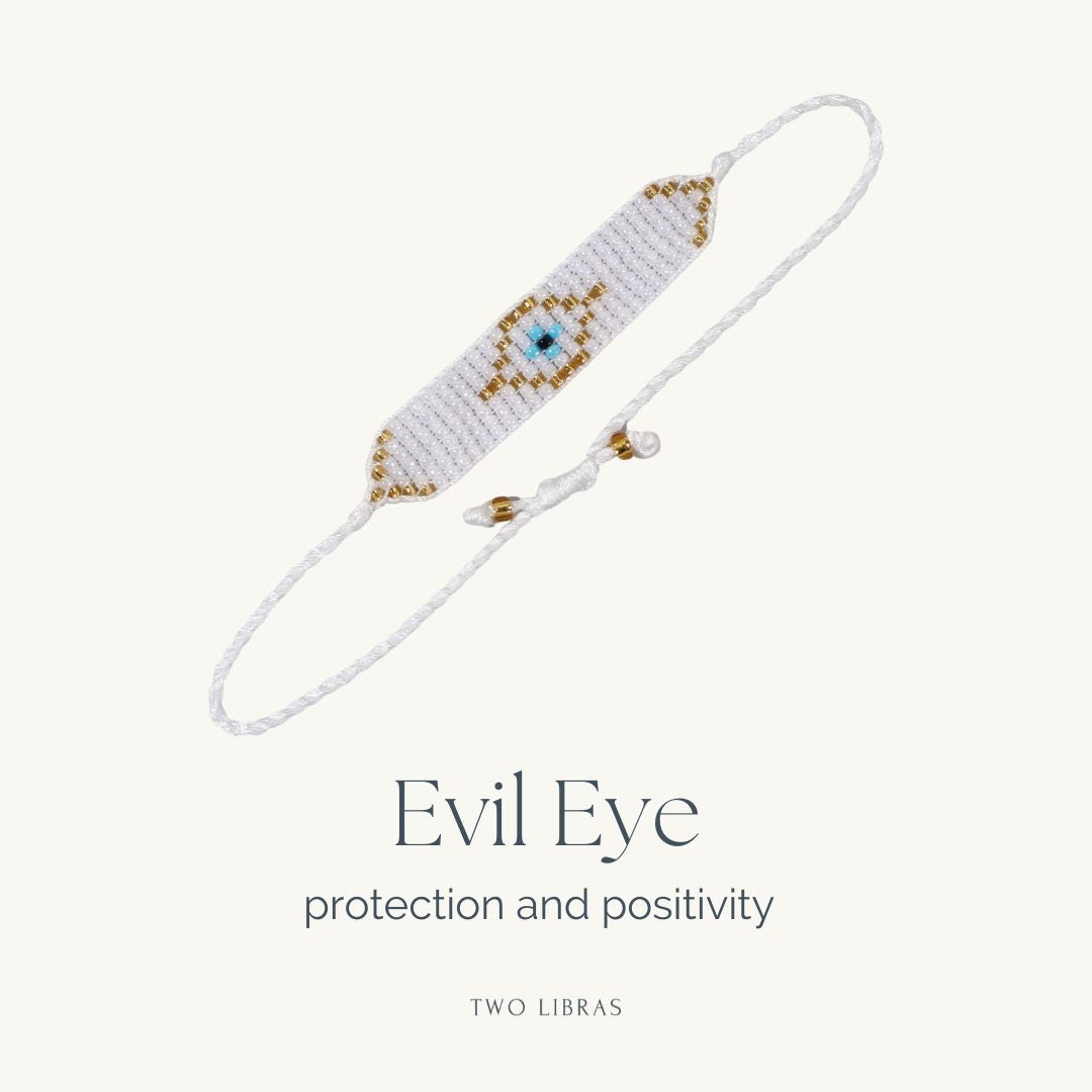 Evil Eye White Beaded Friendship Bracelet - Protection, Positivity