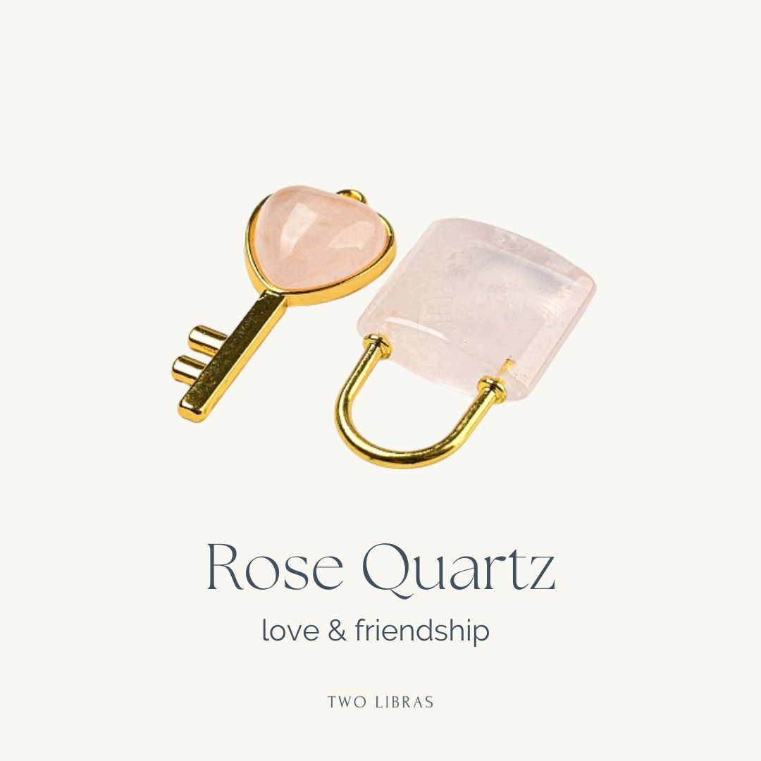 Rose Quartz Lock & Key Charm set - Love & Friendship