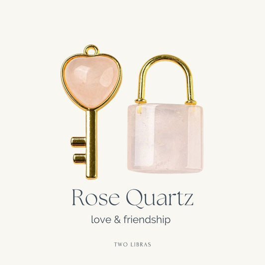 Rose Quartz Lock & Key Charm set - Love & Friendship