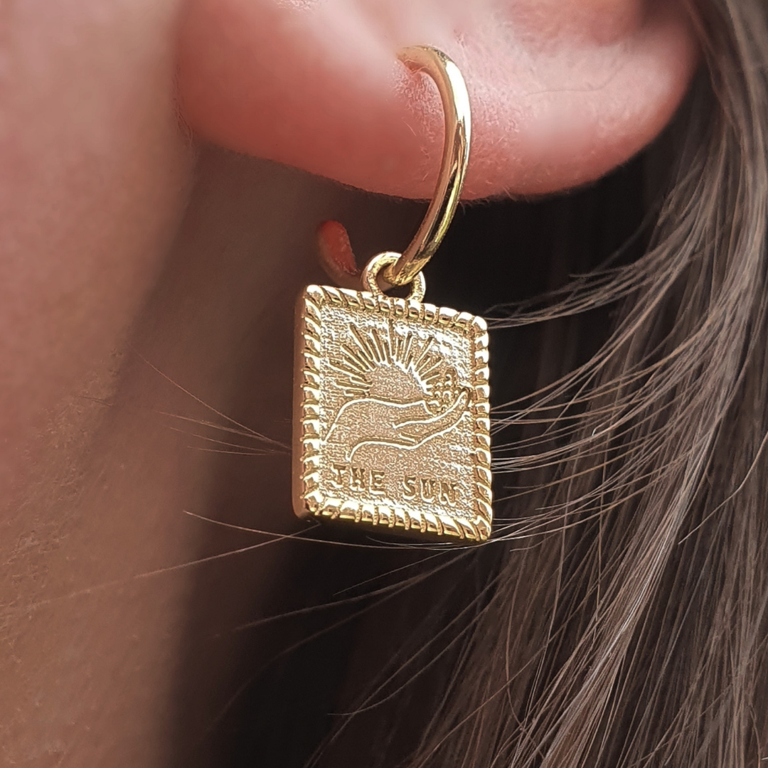The Sun  - 14k Gold Plated Tarot Card Hoop Earrings