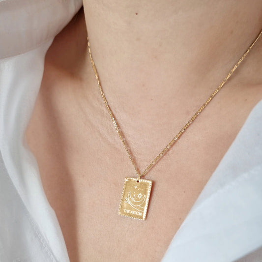 The Moon - 14k Gold Plated Tarot Card Necklace