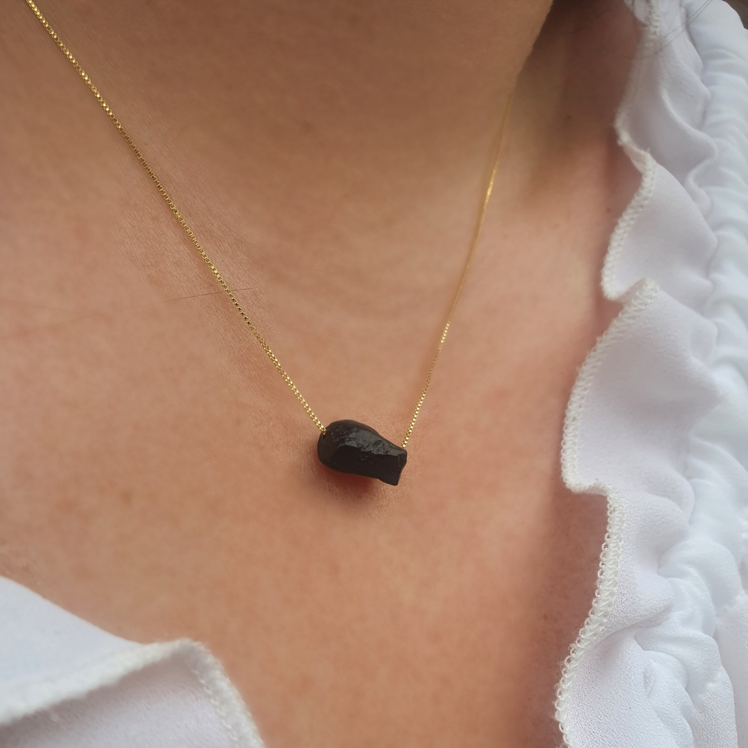 Black Tourmaline - 14k Gold Plated Necklace